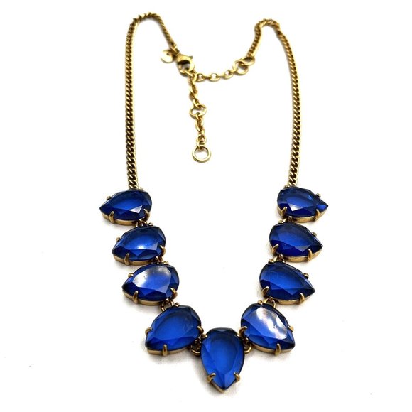 J. Crew Collar Necklace Blue Faceted Glass Rhinestone Statement Necklace 18" - Picture 2 of 8
